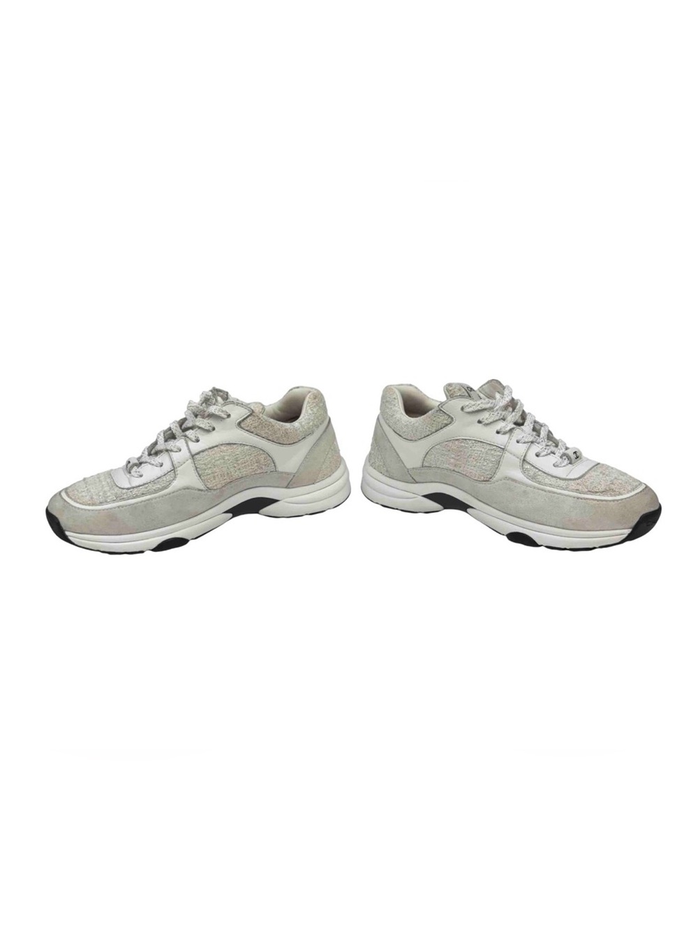 CHANEL White & Tweed CC Logo Trainer Sneakers Size 39 - Picture 9 of 14